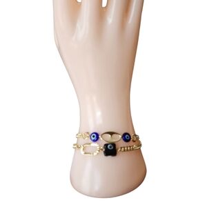 Pretty Bird Gold and Blue Dainty Bracelet Stack